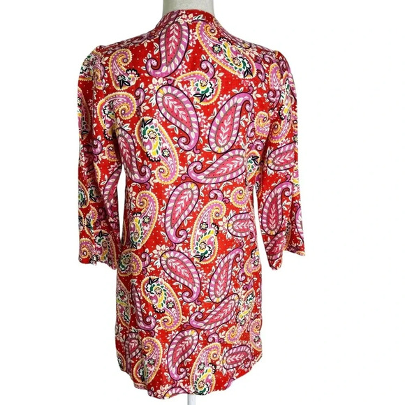 Boden Evangeline Linen Tunic Dress in Red Pop Mexican Paisley Size 4 petite - Picture 8 of 16
